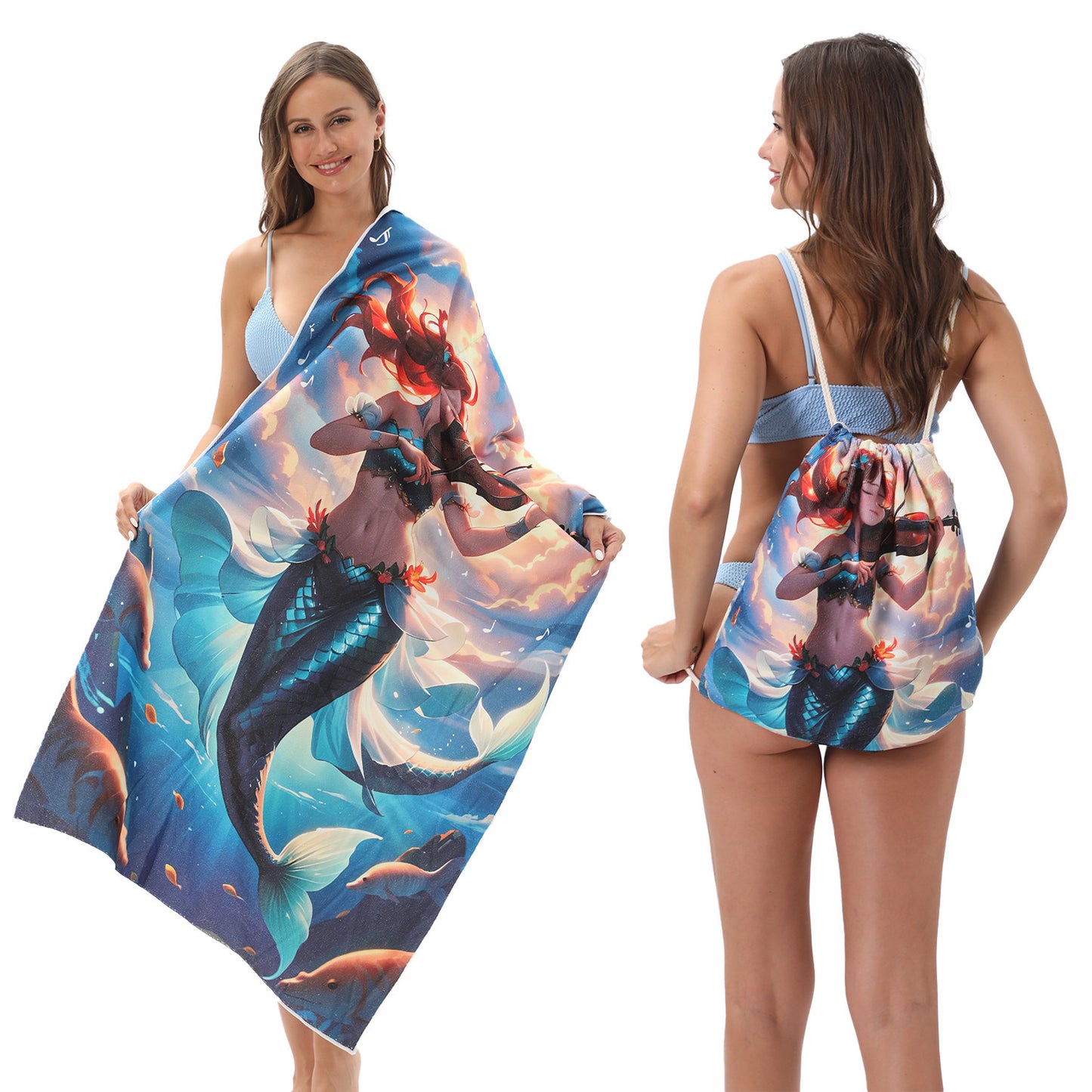 Microfiber Beach Towel Lightweight Quick Drying Pocket 70x140cm Extra Absorbent