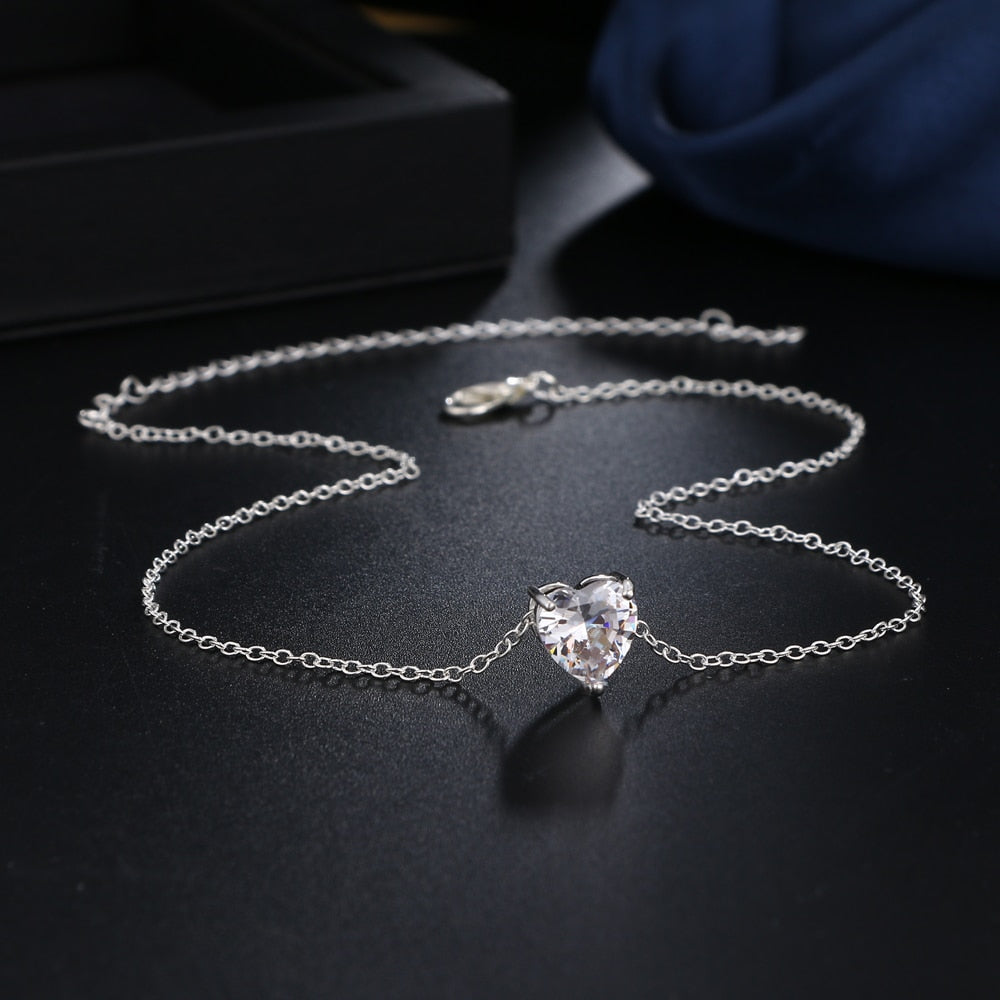 Silver Gold Tone Crystal Heart Chain Choker Necklace