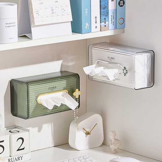 Wall Hanging Tissue Box Rectangular Plastic Storage Flower Knob Household Paper