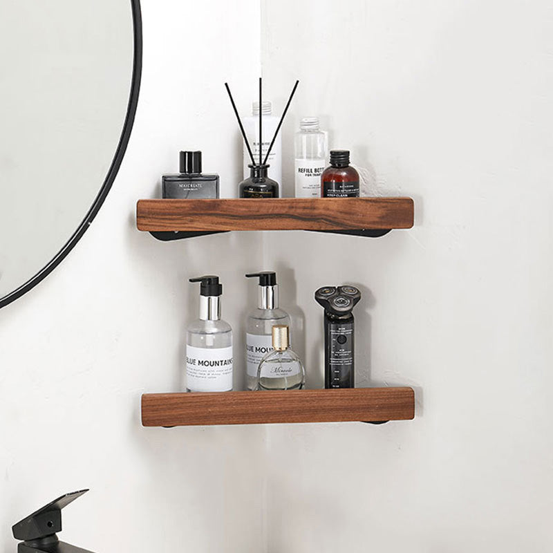 Bathroom Corner Shelf Rack Wood Aluminium Right Angled Triangle 35cm Single