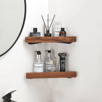 Bathroom Corner Shelf Rack Wood Aluminium Right Angled Triangle 35cm Single