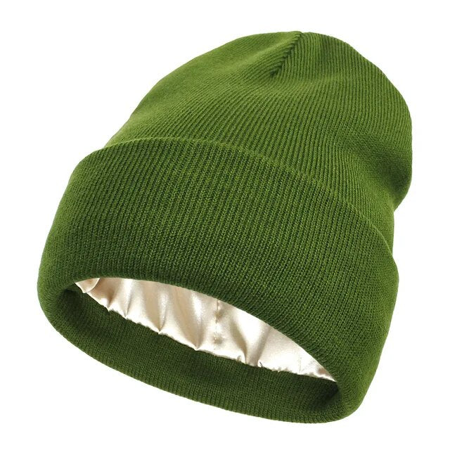 Satin Lined Beanie Hat for Women & Men, Warm Winter Cap, Silk-Lined Knit