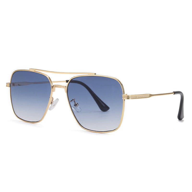 Men's Retro Double Beam Metallic Sunglasses UV400 Full Sun Protection Eyewear