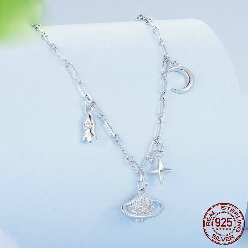 Women's 925 Sterling Silver Starry Sky Necklace Adjustable Distinctive Style