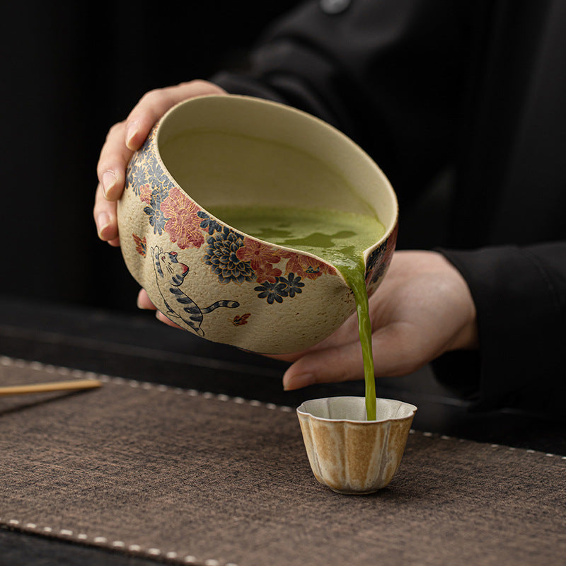 Japanese Flint Red Matcha Tea Kit 2-8 Pieces Bamboo Whisk Ceramic Bowl Storage