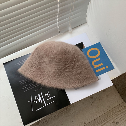 Ladies' Rabbit Fur Knitted Winter Bucket Hat for Stylish Cold Weather Comfort
