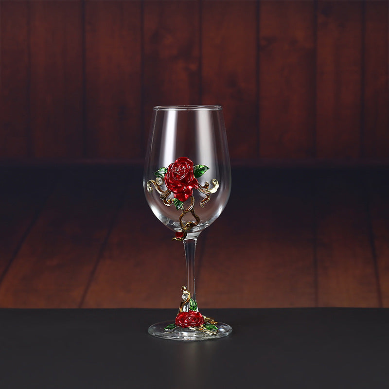 Enamel Crystal Glass Red Wine Goblet Decanter Set Premium Home Bar Essentials