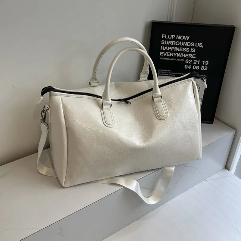 Faux Leather Oversize Weekend Travel Bag Shoulder Hand Luggage Holdall Tote Gym