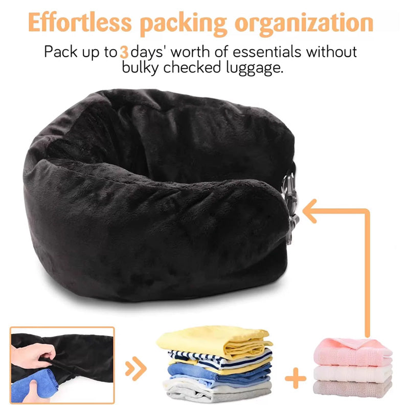 U-Shaped Velvet Travel Neck Pillow Ergonomic Portable Storage Pouch