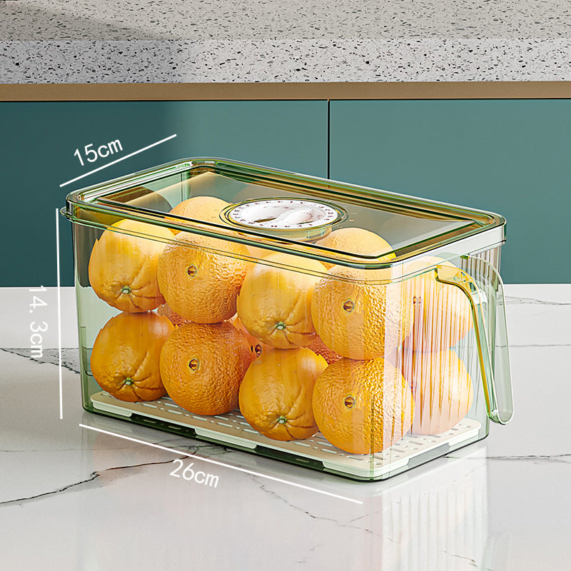 Refrigerator Storage Box Drainable Sealed Stackable Handle Lid Removable Tray
