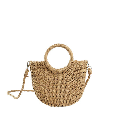 Round Woven Straw Bag Small Size Casual Summer Shoulder Accessory Women