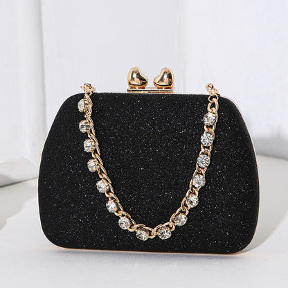 Gold Tone Glitter Gemstone Chain Handle Crystal Small Bag Handbag