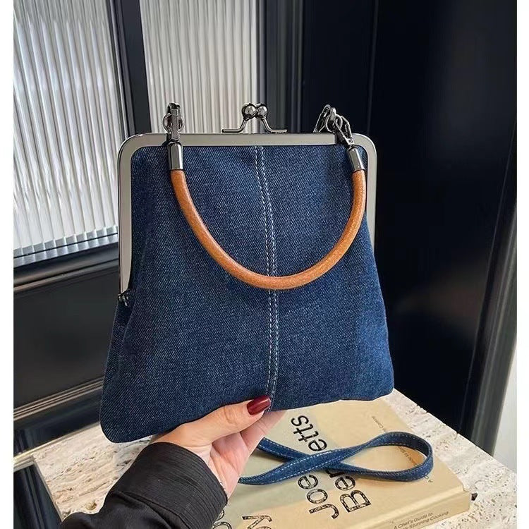 Denim Splicing Handheld Crossbody Bag Compact Shoulder Women's Handbag Stylish