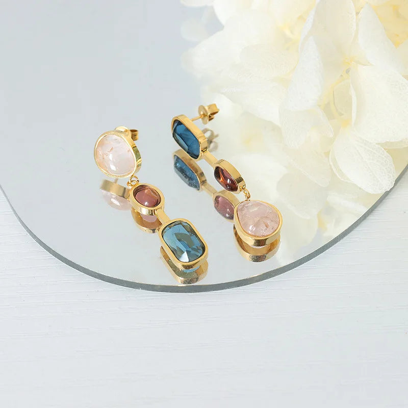 Contrasting Crystal Glass Stone Inlaid Earrings Elegant Design Chic Jewelry