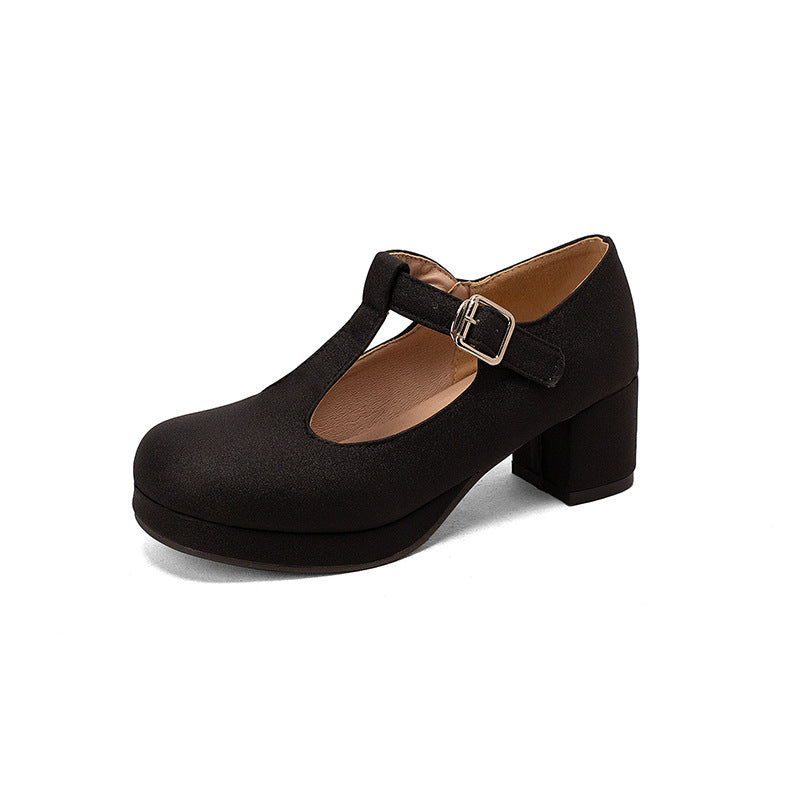 Womens Block Heel Mary Jane Shoes T-Strap Platform Buckle Casual Size 34–40