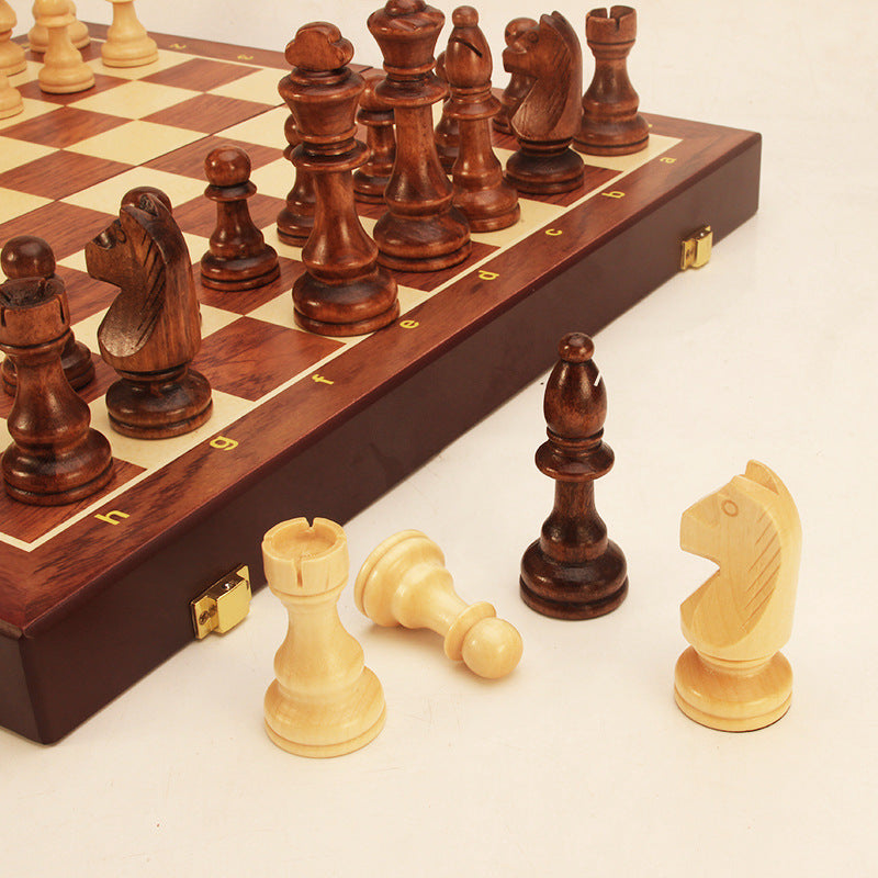 Magnetic Wooden Chess Set Travel Edition Foldable Strategy Board Learning Toy