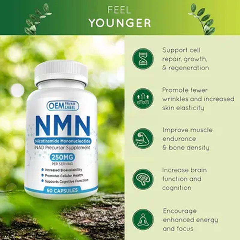 NMN (Nicotinamide Mononucleotide) Capsules - NAD+ Precursor Supplement, 250mg, 60 Capsules