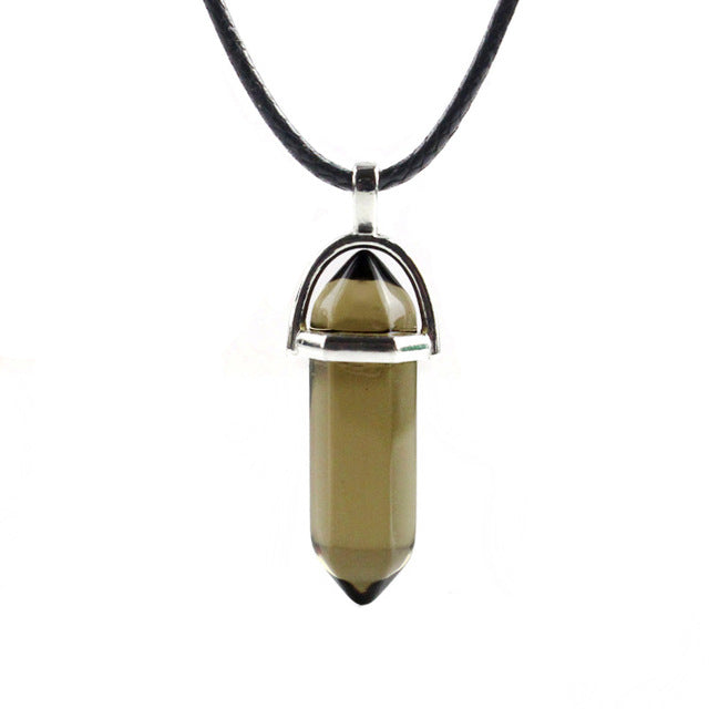 Natural Crystal Turquoise Glass Stone Pendant Necklace Leather Chains