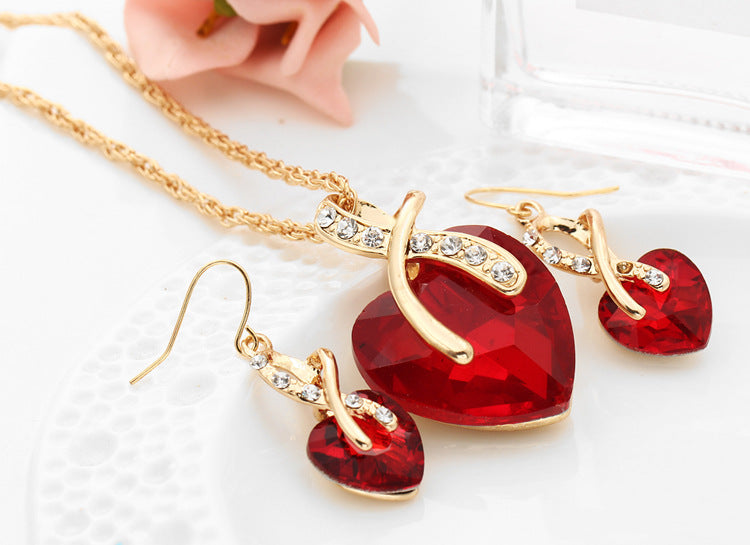 Austrian Crystal Gold Plated Heart Stone Necklace & Earring Set Jewellery