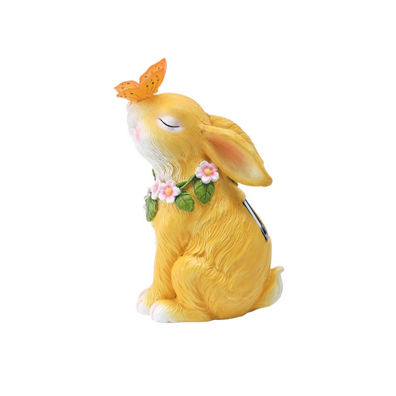 Solar Powered Resin Rabbit Light Sculpture for Gardens 12x14x24cm Weatherproof