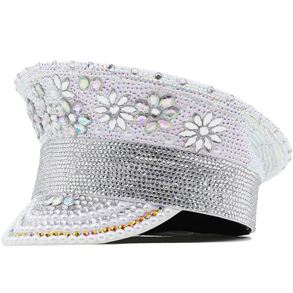 Ladies' Elegant Wedding Party Hat with Gold Diamond Pearl Floral Detailing 79cm