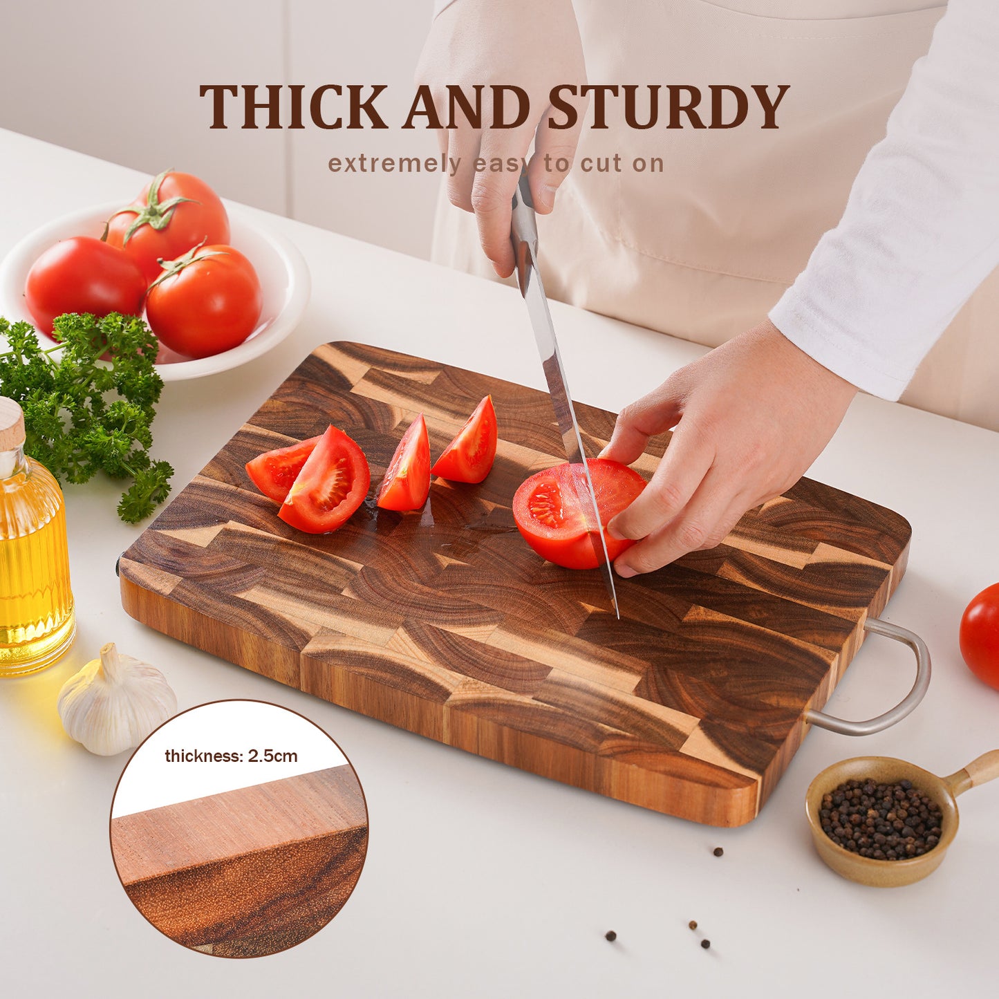 Rectangular Acacia Wood Cutting Board Anti-Slip Surface Essential Kitchen Tool