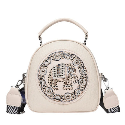 Medium Vegan Leather Elephant Pattern Crossbody Shoulder Bag Generous Capacity