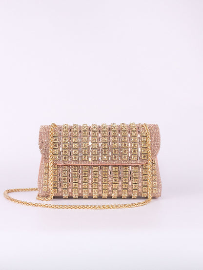 Rhinestone Embellished Evening Clutch Elegant Shoulder Chain Strap Accessory Bag