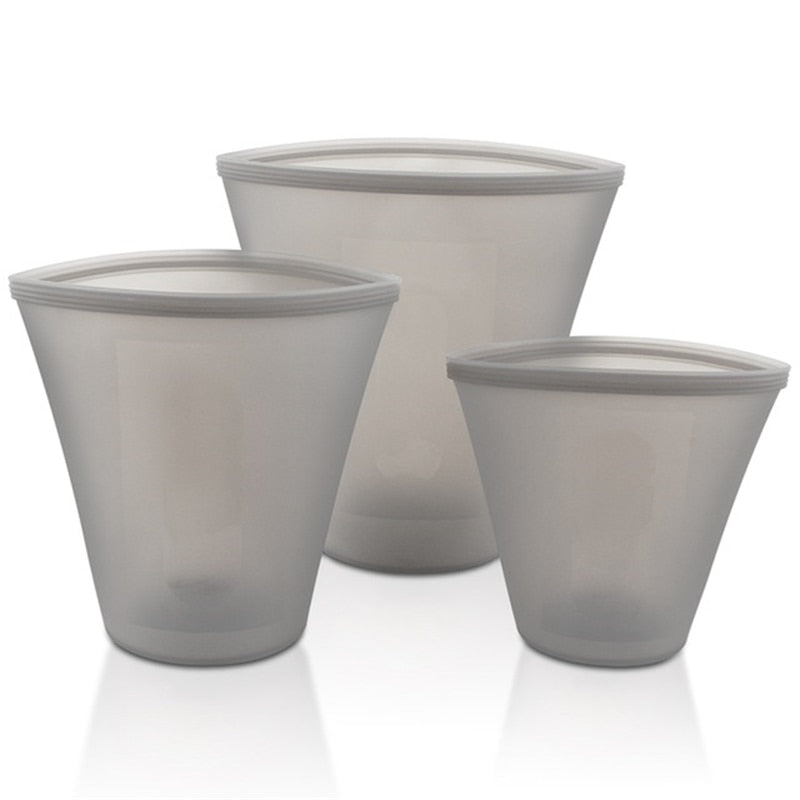 Silicone Reusable Food Storage Containers Set Zip Seal Cups Bowls S M L 8 Pack