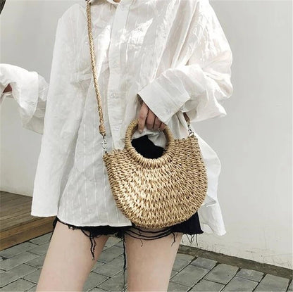 Round Woven Straw Bag Small Size Casual Summer Shoulder Accessory Women