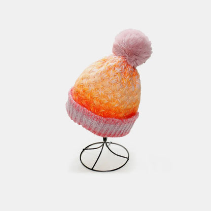 Gradient Acrylic Knitted Beanie Hat with Pompom, Essential Winter Head Accessory