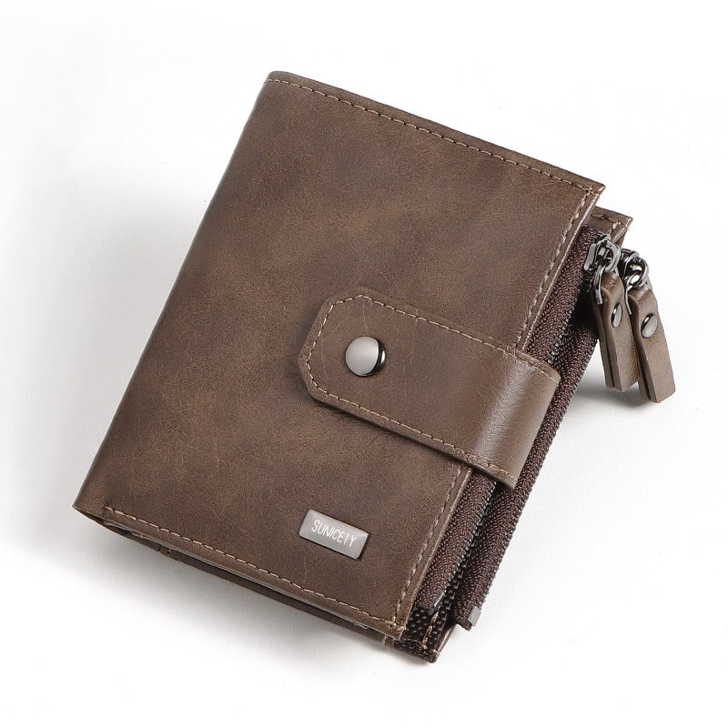 Men's Slim RFID Blocking Wallet Secure Zip Coin Pocket Faux Leather Anti-Theft