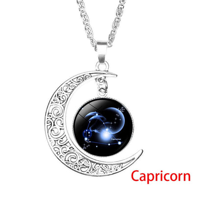 Zodiac Sign Moon Dangle Pendant Necklace 12 Constellation Astrology Jewellery