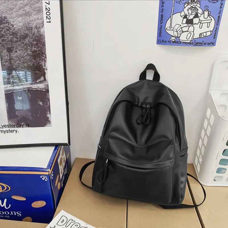 Faux Leather Backpack Zip Closure Adjustable Shoulder Straps Durable Spacious
