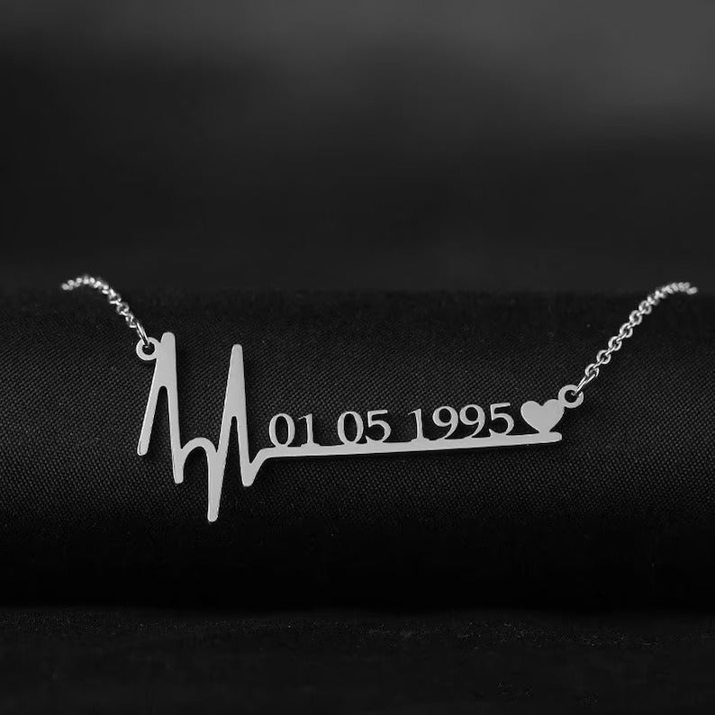 45cm Custom Heartbeat Necklace Date Pendant Stainless Steel Women's Fashion Gift
