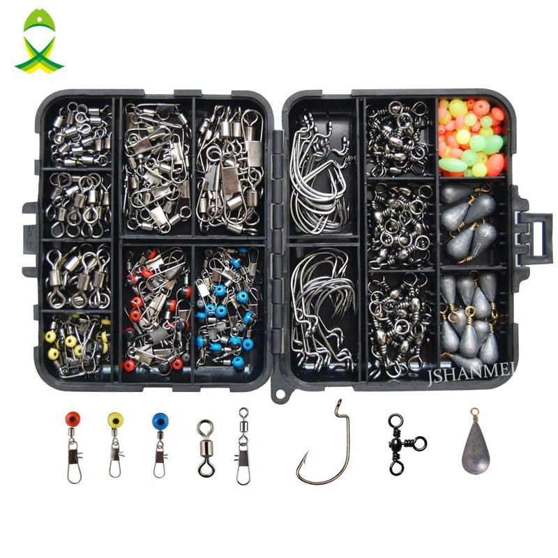 Fishing Accessories Kit 160pcs Tackle Box Jig Hooks Sinkers Swivels Snaps Beads