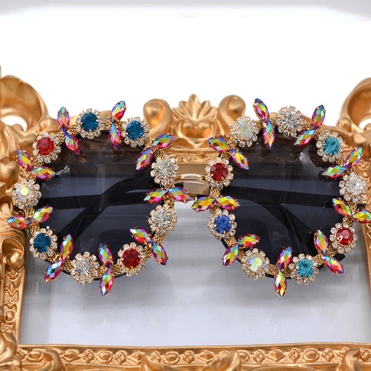 Women's Diamond Studded Baroque Sunglasses Oversized UV Protection Stylish Eyewear