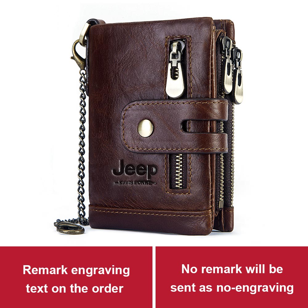 Men's Genuine Leather Wallet Mini Card Holder Coin Purse Security Chain Storage