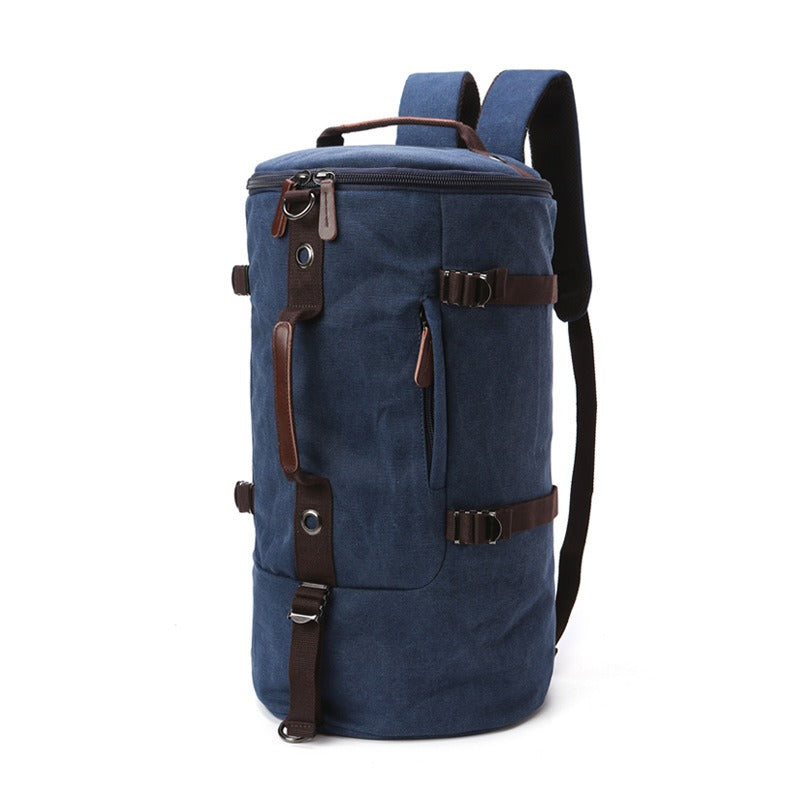 Men's Canvas Travel Backpack Durable Cylinder Luggage Hiking Gear Storage Bag