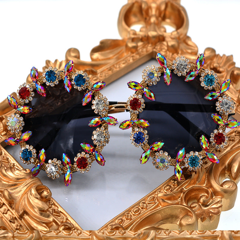 Women's Diamond Studded Baroque Sunglasses Oversized UV Protection Stylish Eyewear