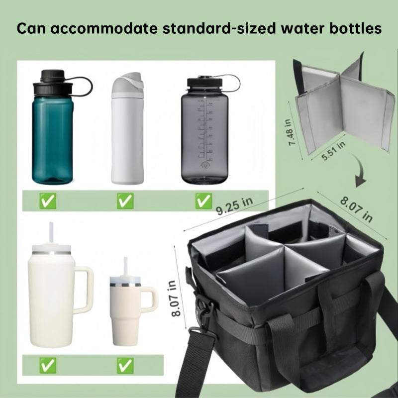 4 Compartment Drink Carrier Bag Adjustable Shoulder Strap Front Pocket Nylon