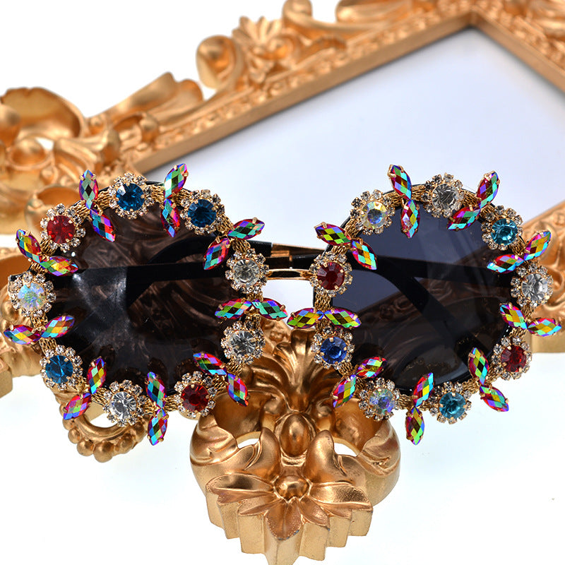 Women's Diamond Studded Baroque Sunglasses Oversized UV Protection Stylish Eyewear