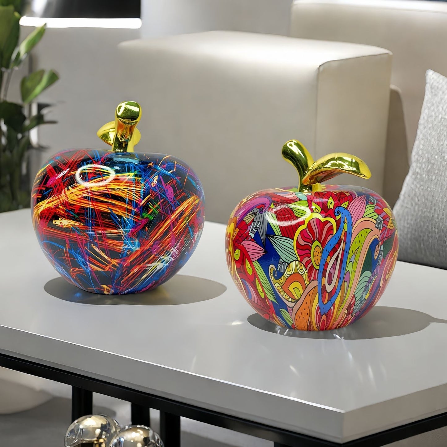 Resin Apple Sculpture Modern Home Decor Sleek Aesthetic Visual Display Element