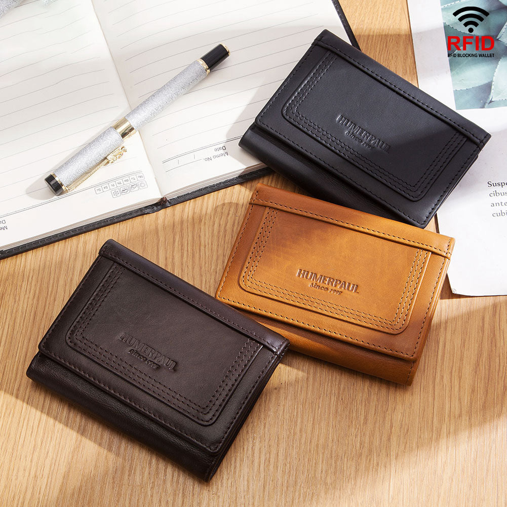 RFID Leather Wallet Men Coin Purse Zipper Multi Card Holder Secure Pocket Storage