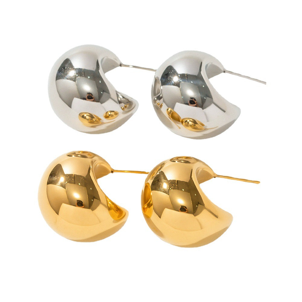 Crescent Semi-Circle Gold Silver Earrings Hollow Design Women's Jewelry