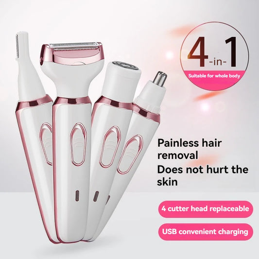 4-in-1 Painless Hair Removal USB Rechargeable Eyebrow Nose Body Trimmer