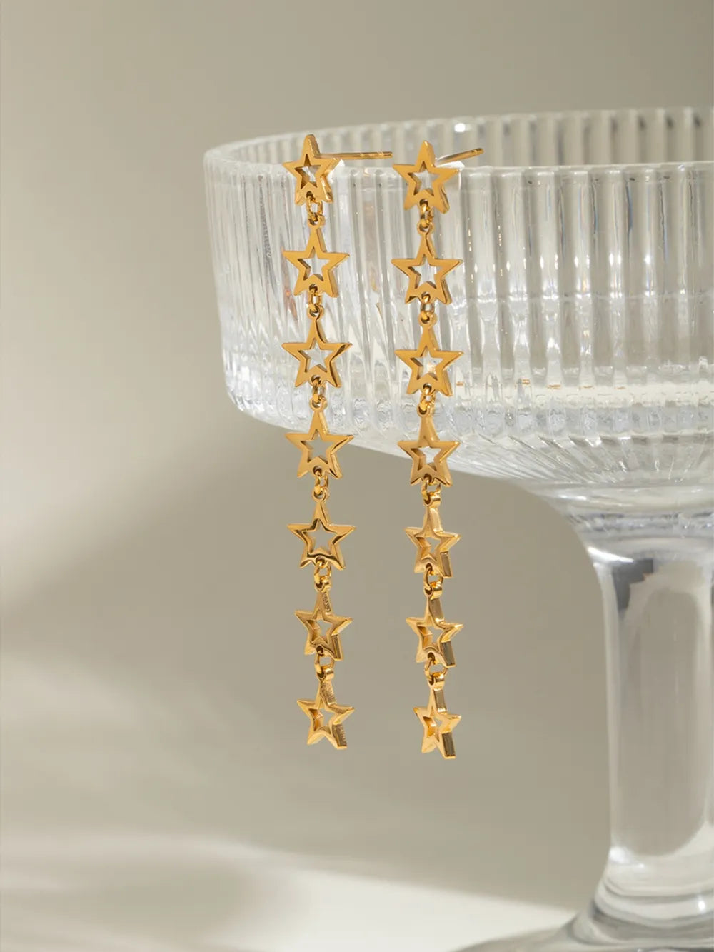 Stainless Steel Cutout Star Dangle Earrings Studs Gold Silver Plated Jewellery