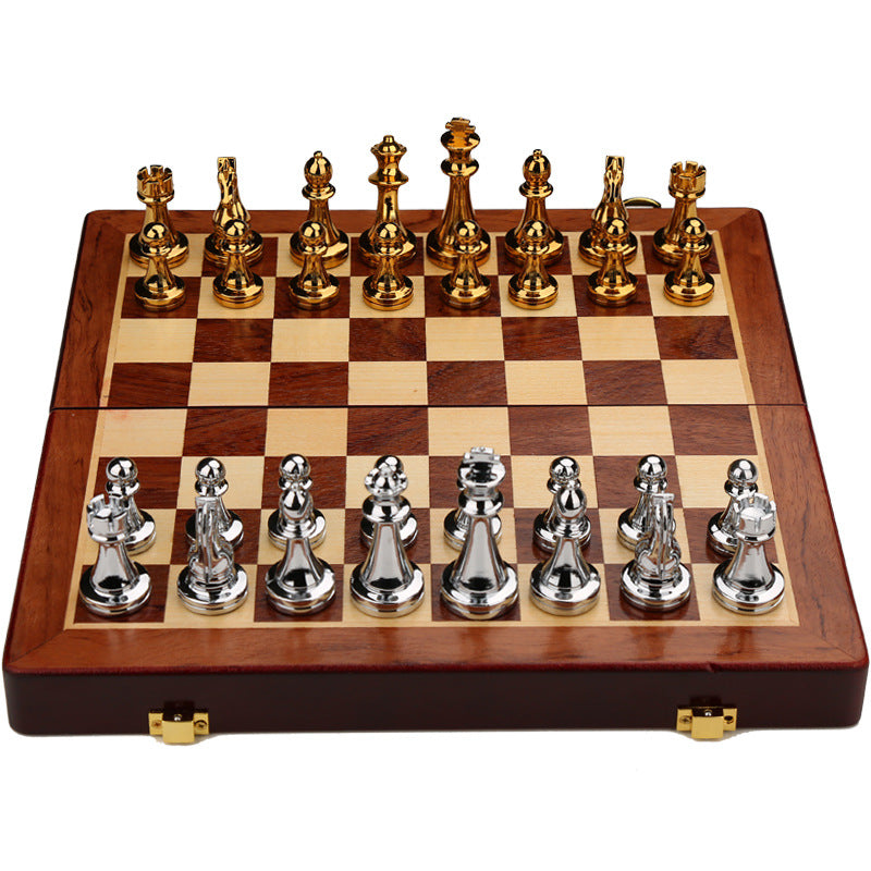 Vintage Metal Chess Set Premium Wooden Board Exclusive Collector Storage Case
