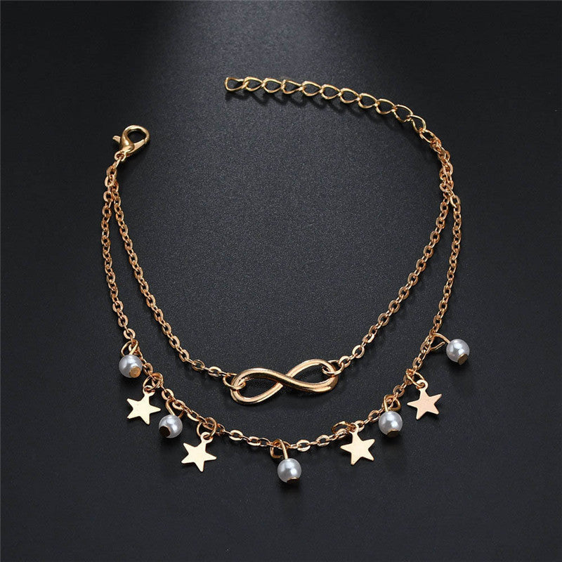 Double Layer Pendant Beach Anklet Stars Infinity Jewellery Women Gift