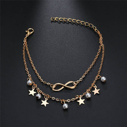 Double Layer Pendant Beach Anklet Stars Infinity Jewellery Women Gift